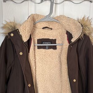 Jones New York Brown Teddy Jacket with Cream Lining
